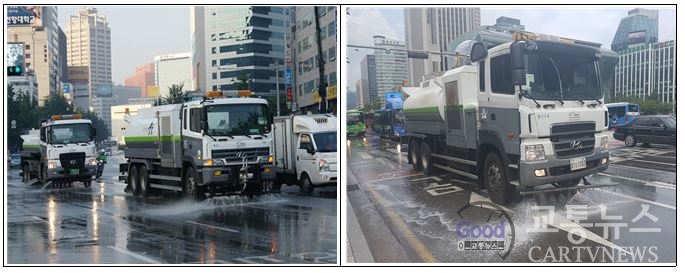 서울시 살수차 물뿌리기 장면. 사진: 서울특별시