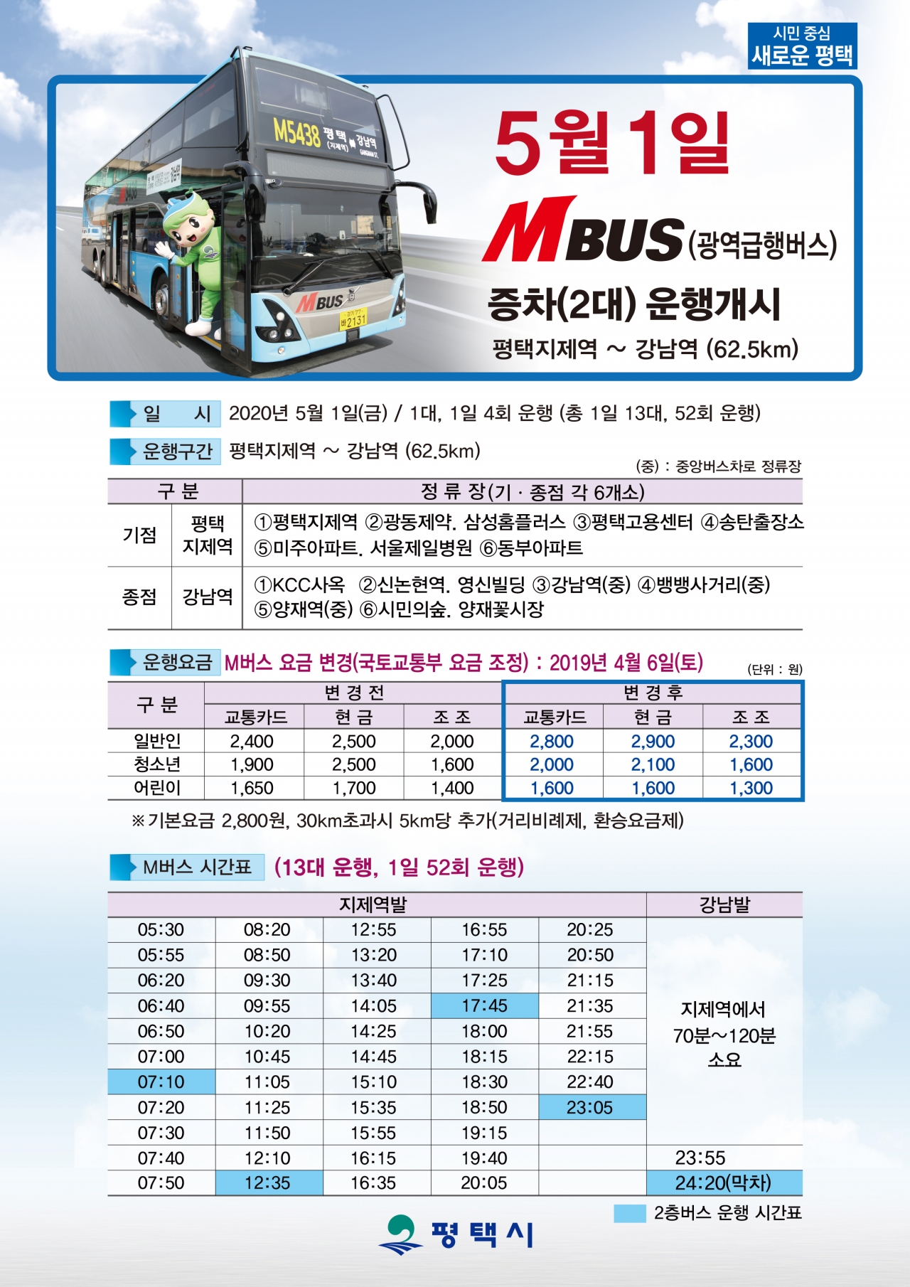 M5438 광역버스 노선 시간표. 평택시 제공.