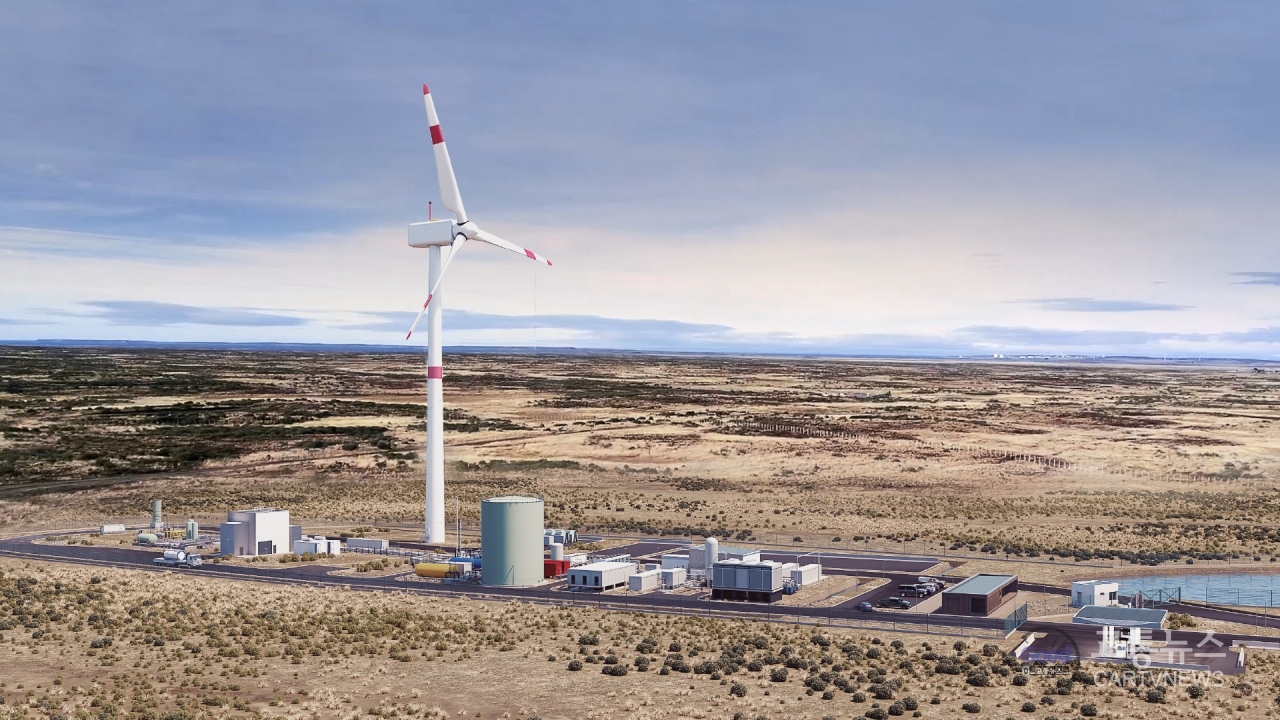 칠레의 마가야네 지방에 설치된 풍력발전단지에서 친환경 수소를 만들어 연료를 뽑아낸다. 사진=포르쉐AG
